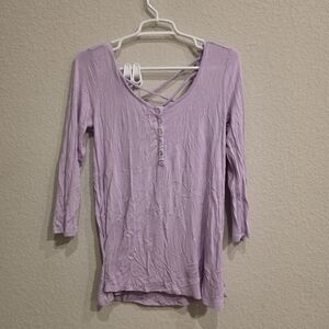 Arizona Jean Company Lavender Long-Sleeve Henley with Crisscross Back